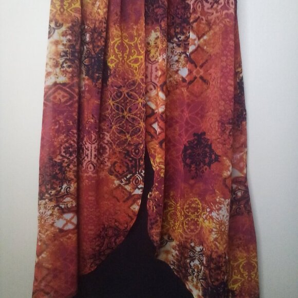 Rodan Dress Women M Sleeveless Open Front Flowing Black Orange Red - Picture 11 of 15